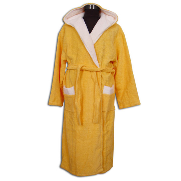 Памучен юношески халат с качулка Жълт